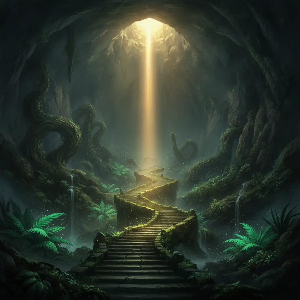 Sunlight piercing into an underground cave